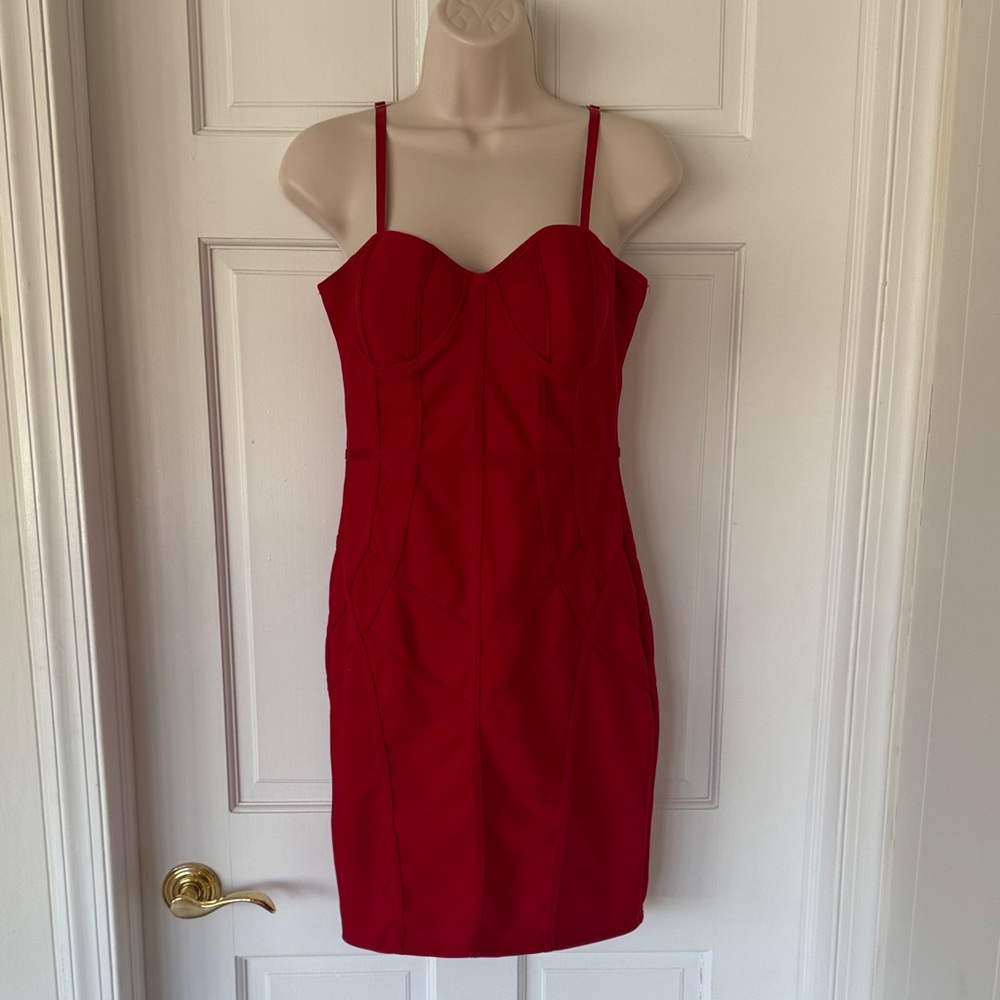 Haute Monde Ruby Red Bodycon Mini Dress Sweetheart Neckline – Size M - Picture 2 of 7